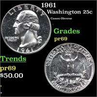 Proof 1961 Washington Quarter 25c Grades GEM++ Pro