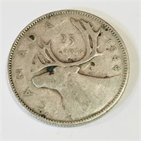 Silver 1944 Canada 25 Cent Coin