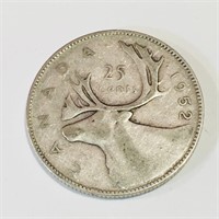 Silver 1952 Canada 25 Cent Coin