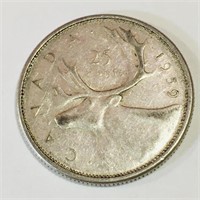 Silver 1959 Canada 25 Cent Coin
