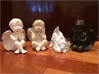 3 Angel Figurines and Cat