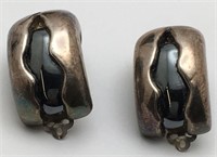 Sterling Silver Hematite Stone Clip Earrings