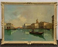 Artist Signed Oil On Canvas Venice Scene