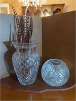 Large Cut crystal Vase, Round Vase & Feathers*