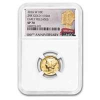 2016-w 1/10 Oz Gold Mercury Dime Sp-70 Ngc (er)