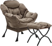 Lazy Chair with Ottoman  Velvet  Dark Gray