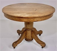 Oak round top extension table, pedestal base,