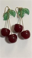 Large double cherry earrings 2.75 inches long