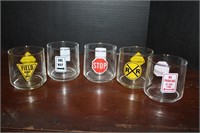 3"High Ball Glasses with Road Signs on Them