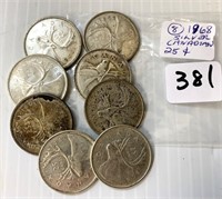 8  Canadian 1968  Silver 25 Cents Coins