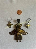 925 Mexico silver angel pendant & earrings