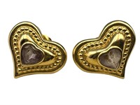 14k Amethyst Hollow Heart Earrings