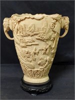 Vintage Asian composite vase with elephant