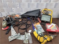 DeWalt drill, sander, hinges, and more tools