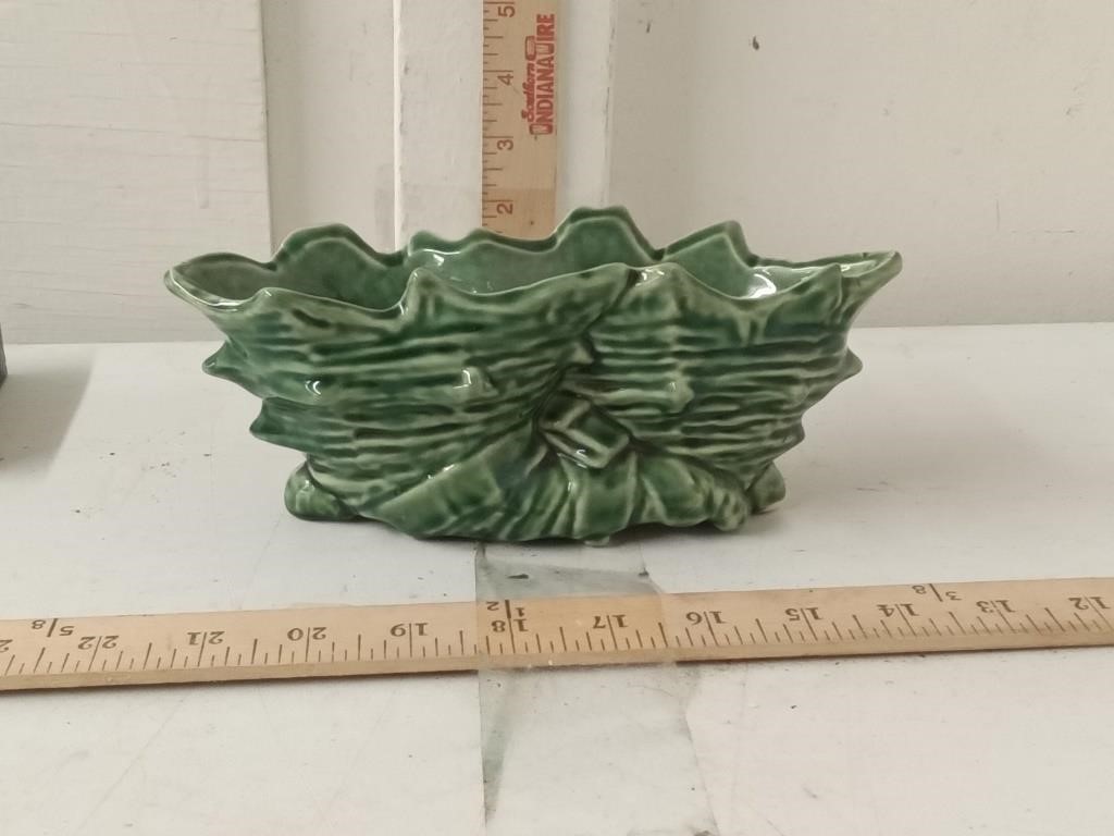 McCoy pottery green 9" double shell planter