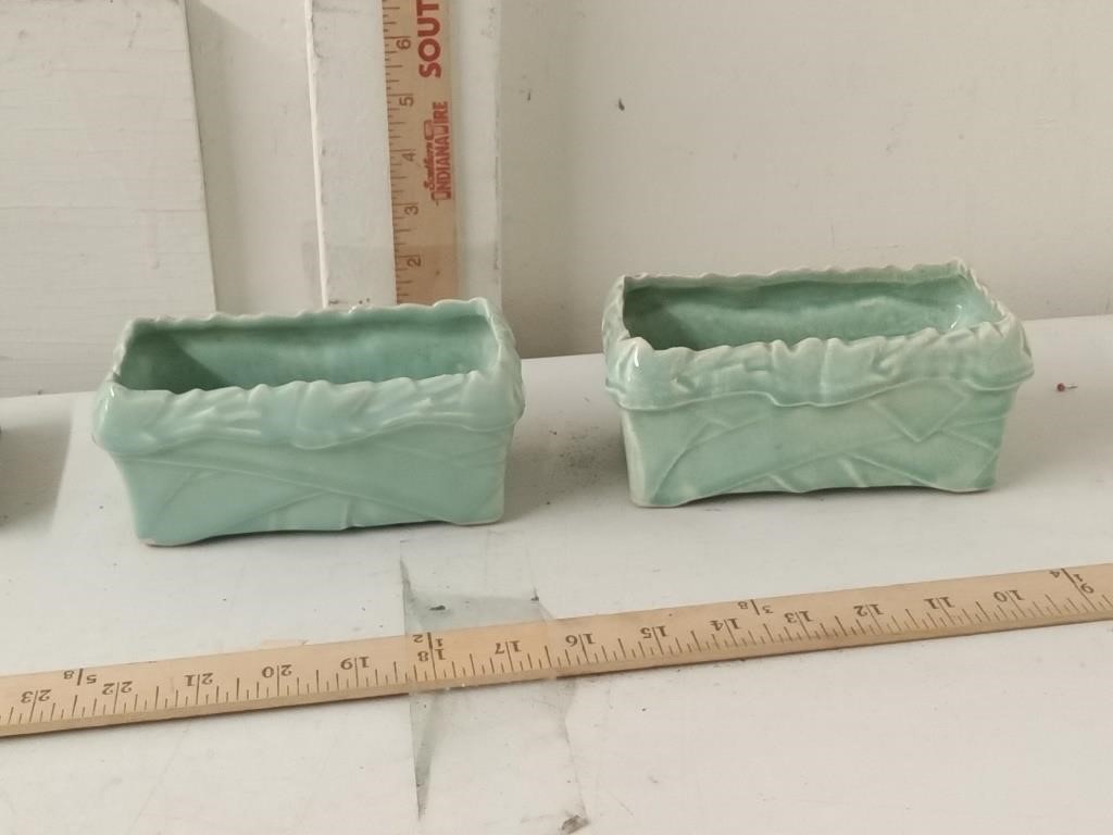 2 MCCoy pottery 6" window box planters aqua