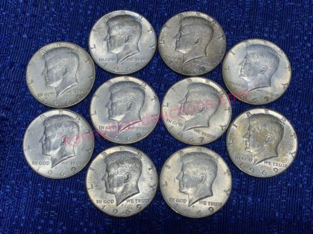 (10) 1967-69 Kennedy Halves (40% silver)