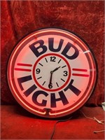 Bud Light Neon clock sign. 19.5" dia.