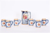 Vintage Ceramic German Beer Pitcher & Mugs