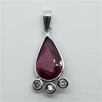 $1800 14K Enhanced Ruby 2.3Ct 3 Dia Pendant