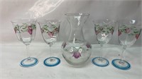 Hand Painted Glass Decanter With Glasses
