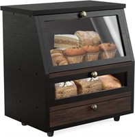 OFFURNIT Wooden Bread Box  Black  Extra Large