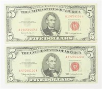 LOT OF TWO $5 SILVER CERTIFICATES VERY NICE!