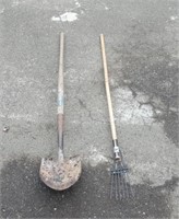 Spade Shovel and Small Wire Rake