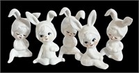 Five Cute China Bunny Figurines