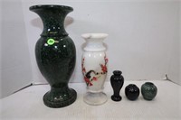 LOT OF 5 MARBLE VASES - 12", 9", 4" & 2"