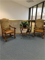 2 high quality leather chairs with round end table