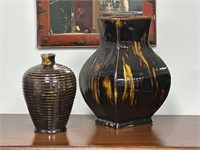 Two Brown Tone Decorative Vases