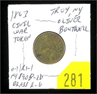 1863 Civil War token, brass, Rarity 6