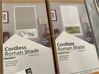 2 cordless Roman Shades Gray& Fog white