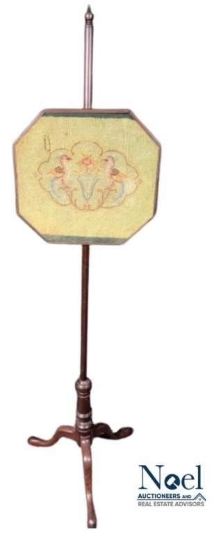 Antique Pole Screen Needlepoint Tapestry