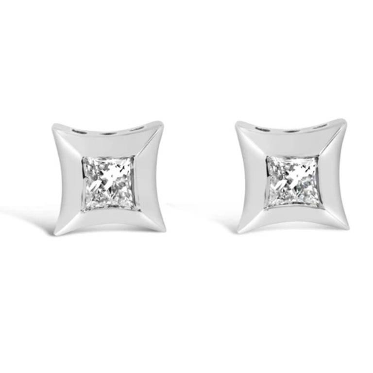 10K White Gold Princess-Cut Diamond Stud Earrings
