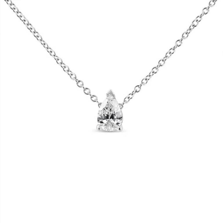 14K Gold Pear Shape Lab Diamond Pendant Necklace