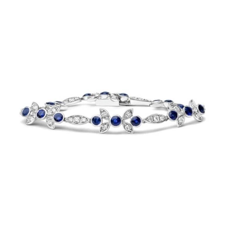 18K White Gold Diamond Sapphire Link Bracelet