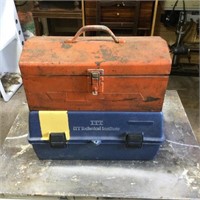Pair of old toolboxes, one metal, one plastic