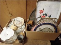 (2) Boxes w/ Trays, Plates, Platter, Tin Cup,