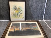 2 Framed M.H Water Color paintings