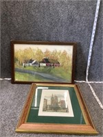 Framed Early Print and Oil Painting