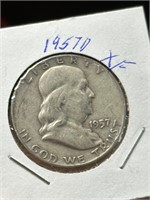 1957 D Ben Franklin Silver Half Dollar