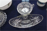 PRESSED GLASS NAPPY AND OVAL BOWL