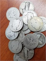 18 Very Worn Silver Quarters