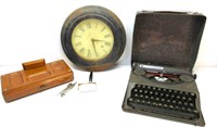 Vtg. Desk Items, Typewriter,Metal Clock Does NotWk