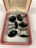 3 Pair Sterling Silver Black Onyx Cufflinks