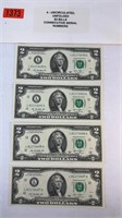 (4) CONSECUTIVE 2 DOLLAR BILLS