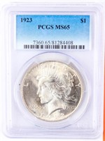 Coin 1923 Peace Silver Dollar PCGS MS65