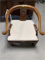 Heavy Wood Occasional Chair With White Seat Pad